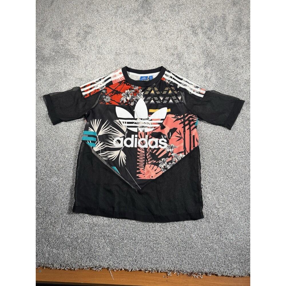Adidas Originals Soccer Shirt Womens Sz S Tropical Chiffon Streetwear Retro Edgy